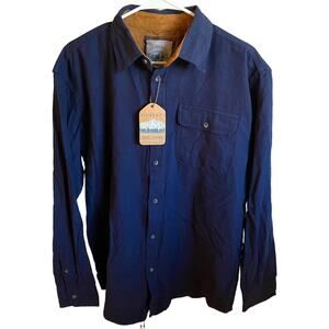 Gioberti Flannel Shirt Mens Size Large Brushed Navy Corduroy Contrast Collar NWT